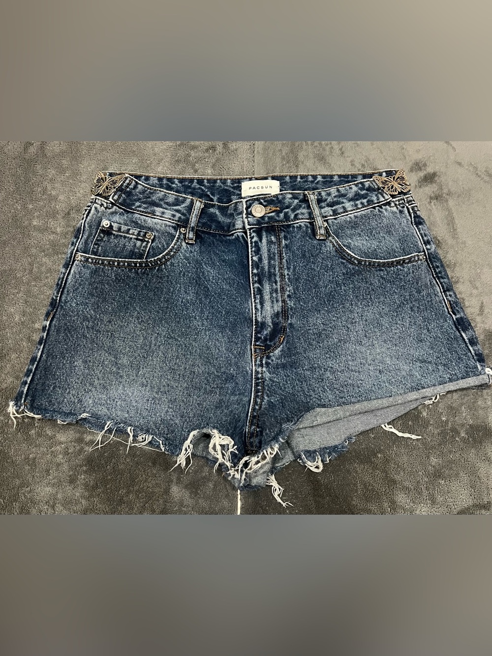 PacSun Raw Hem High-Rise Festival Denim Shorts - Medium Blue